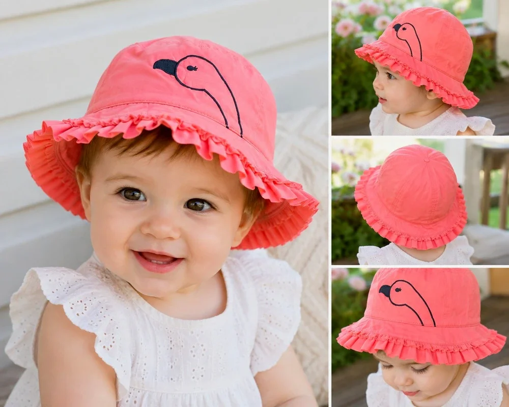 Gymboree Baby Girls 12-24 Months Pink Flamingo Ruffle Sun Hat 100% Cotton